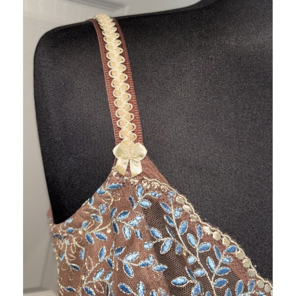 Lunaire Semi Sheer Unlined Bra Size‎ 40DD Brown Blue Embroidered Underwire - Picture 8 of 9